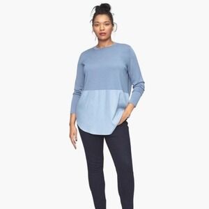 Universal Standard‎ Dalia Mixed Media Top Sweater Blue Merino Wool Womens Large